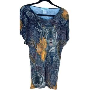 Vintage Farfalle Italian Design Paisley Tiger Top Size Medium Embellished Beaded